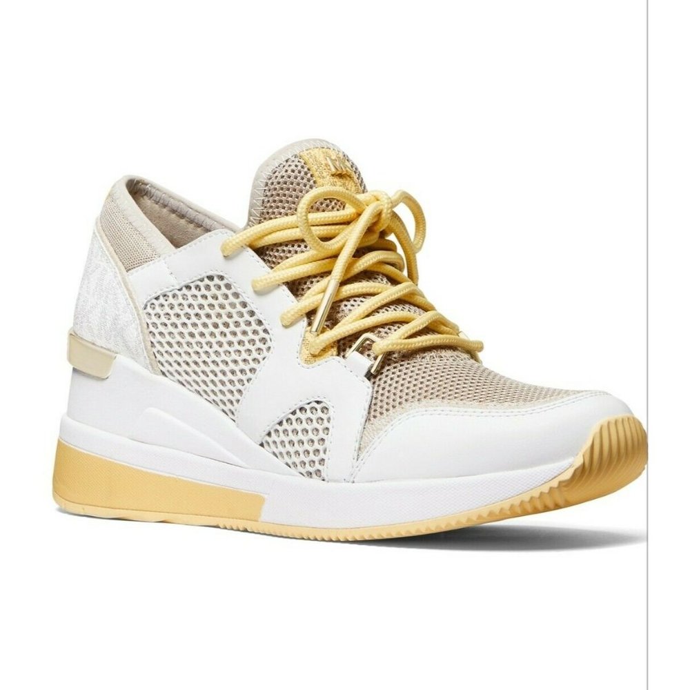 Michael Kors Liv Trainer Small Circular Air Mesh Sneaker Shoes Light Sand Multi
